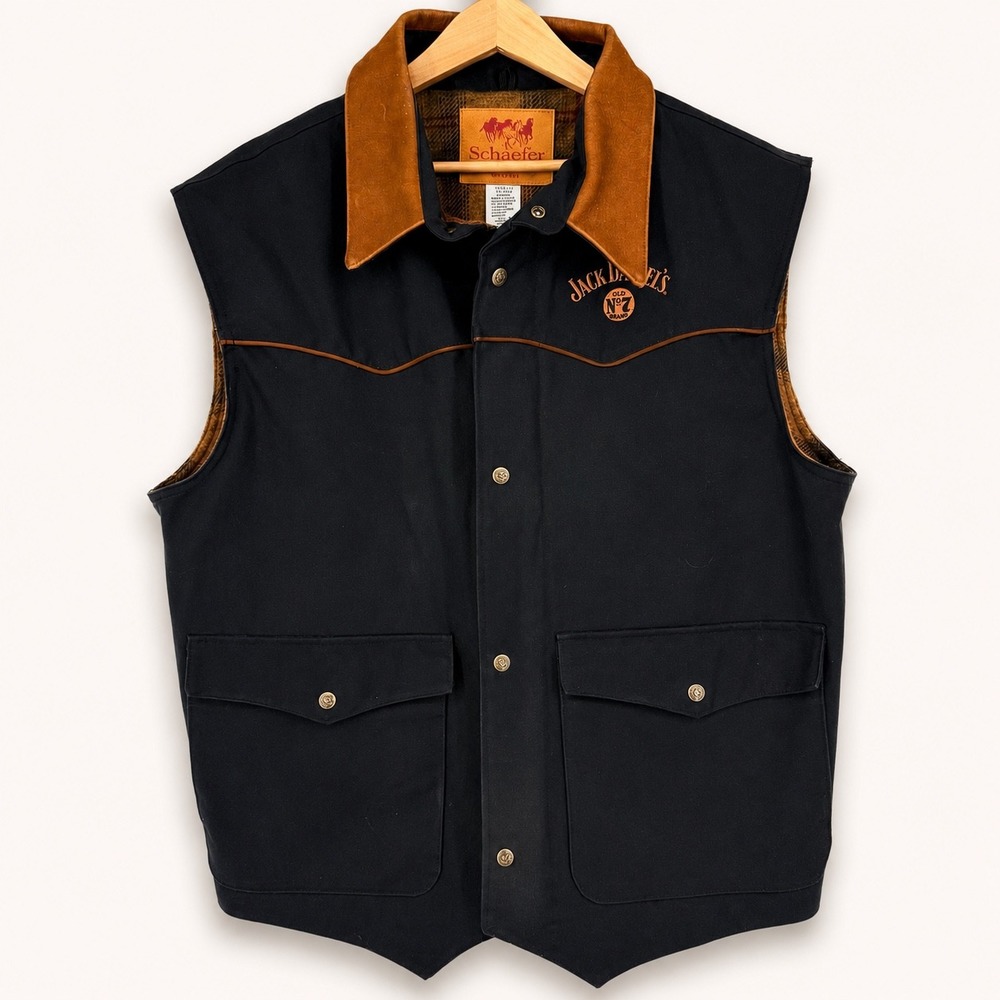 Schaefer Outfitter 712 XXL Ranch Vest Jack Daniels Canvas Western Leather Plaid